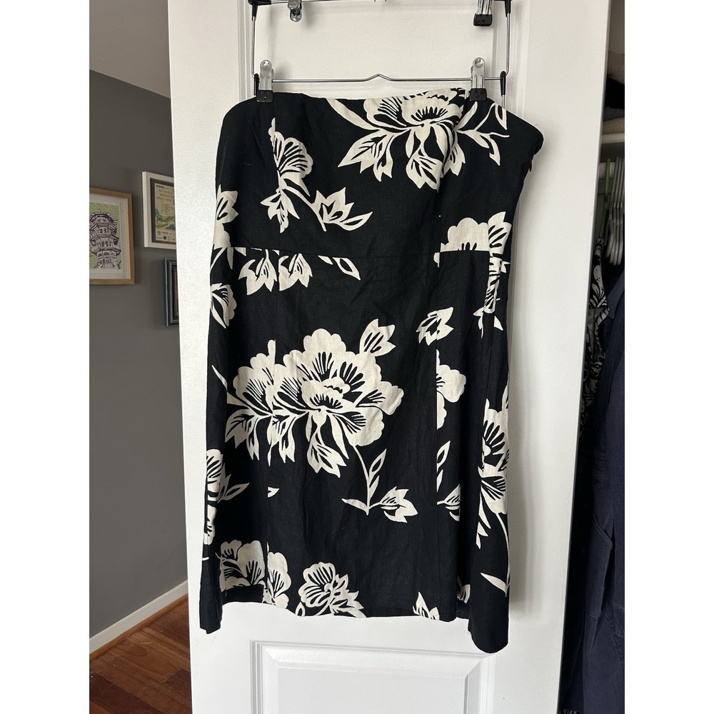 NWT Gap Black And White Floral Strapless A-line Linen Fit And Flare Dress Sz XL